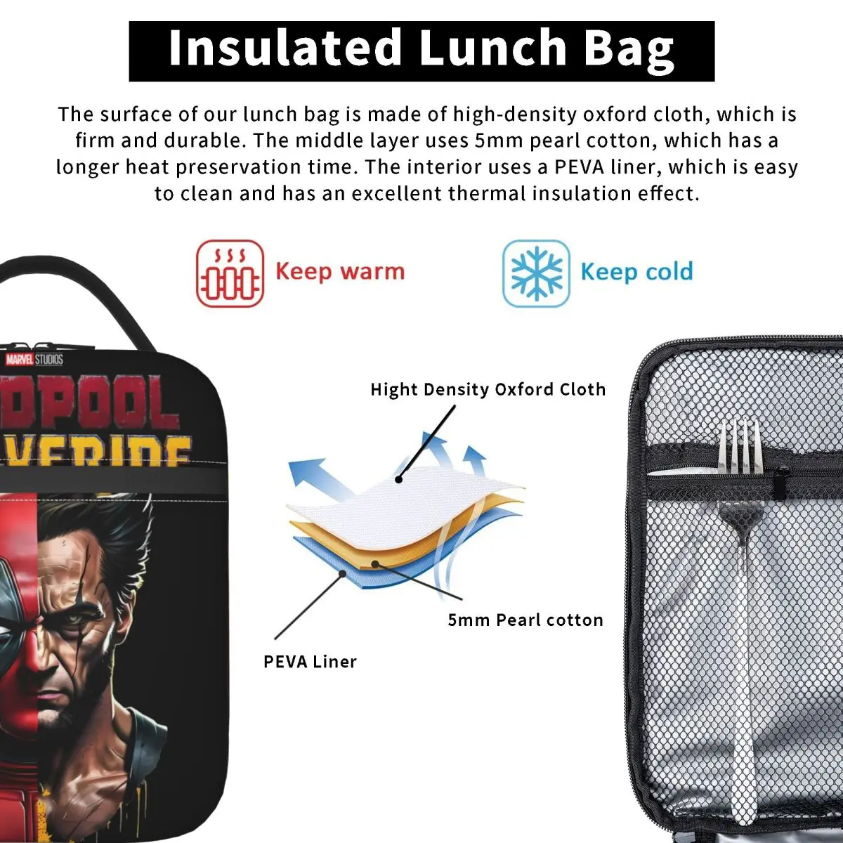 Deadpool & Wolverine Accessories Insulated Lunch Bag For Picnic Food Box Reusable Thermal Cooler Lunch Boxes