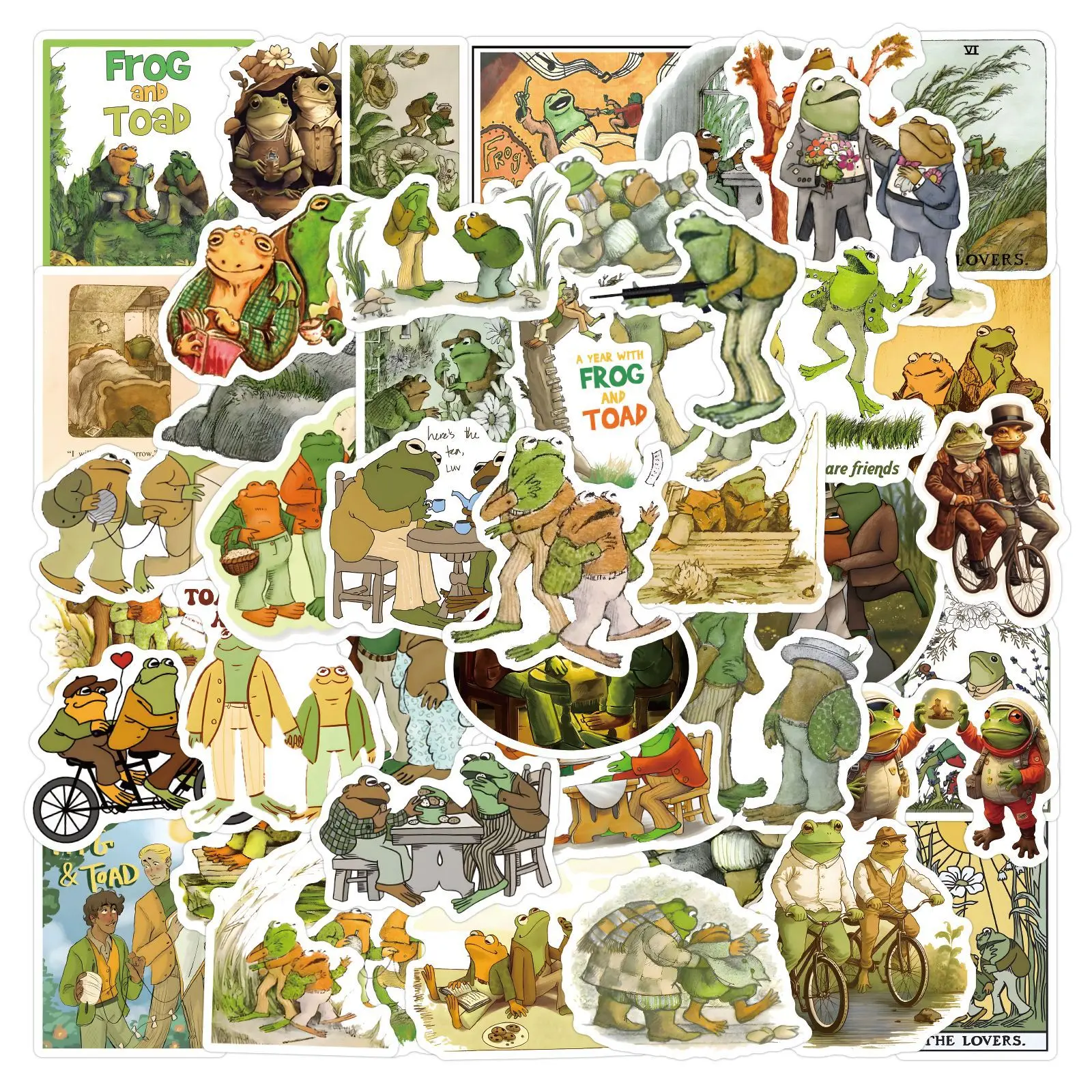 10/50PCS Frog and Toad Readings Cartoon Fun Graffiti Decorative Stickers for Desk Bicycle Water Cup Stickers Kids Toy Gift