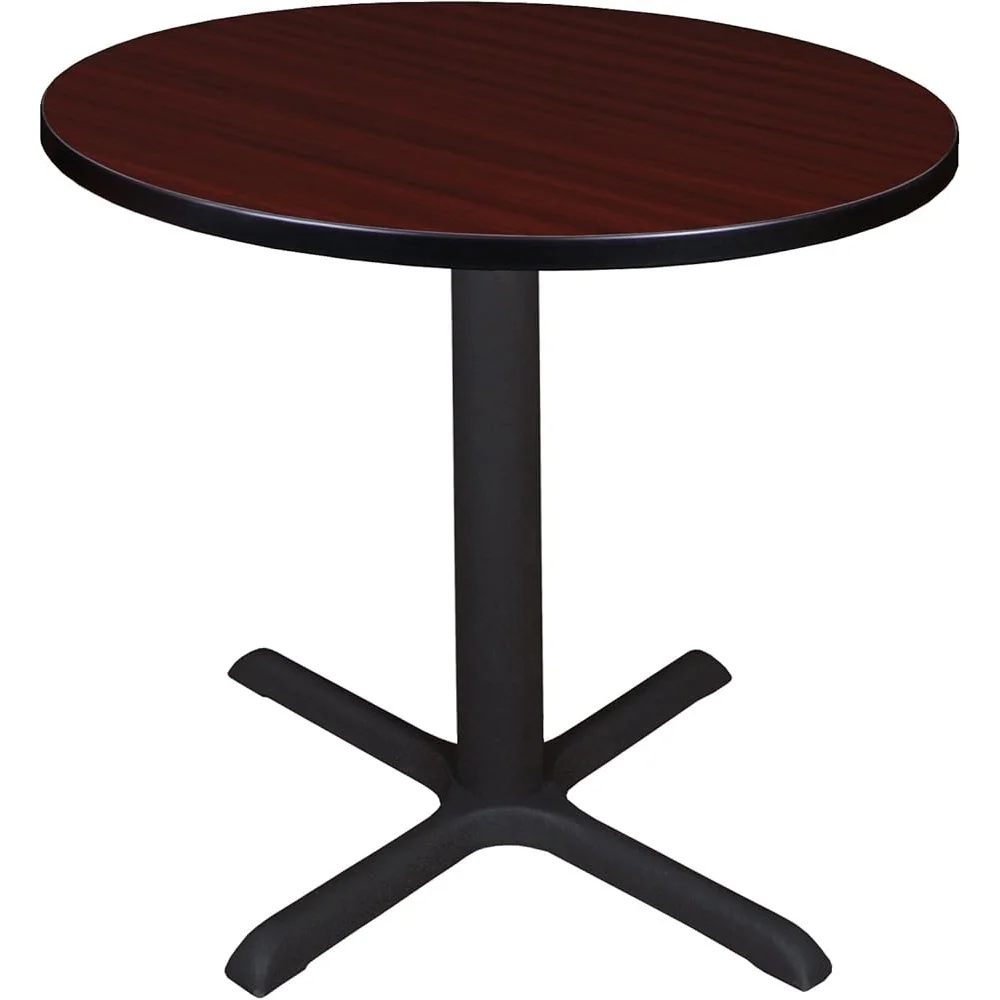 30 Inch Round Breakroom Table Thermal Fused Melamine Black Edge Cast Metal Base Office Coffee Table Dining Table Workspace