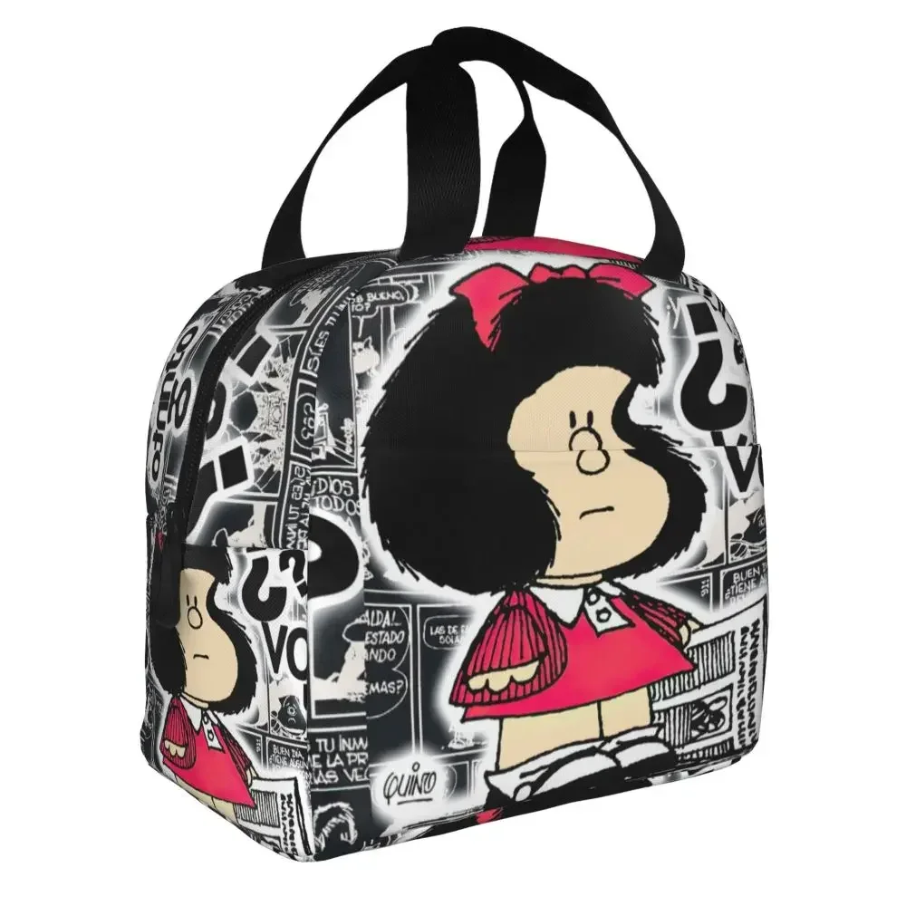 Happy Cycling Mafalda Lunch Box for Women Cartoon Cooler Thermal Food Insulated Lunch Bag Kids School Children Picnic Tote Bags