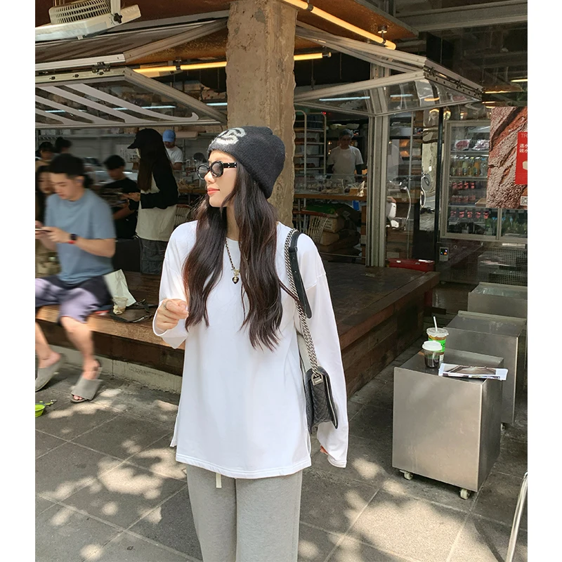 

Женская удлиненная футболка-базовый слой с начесом, свободного кроя, осенне-зимняя, модная, универсальная, белая, утягивающая, для ношения под одеждой