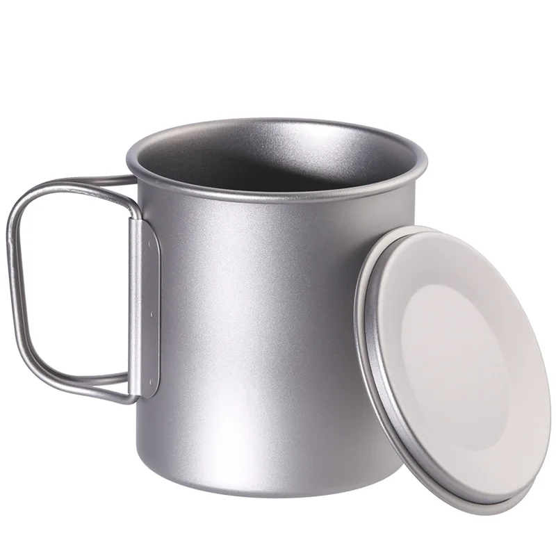 

Portable 375ml Outdoor Titanium Cup with Folding Handle and Lid Disposable Direct Drinking Metal Travel Cup