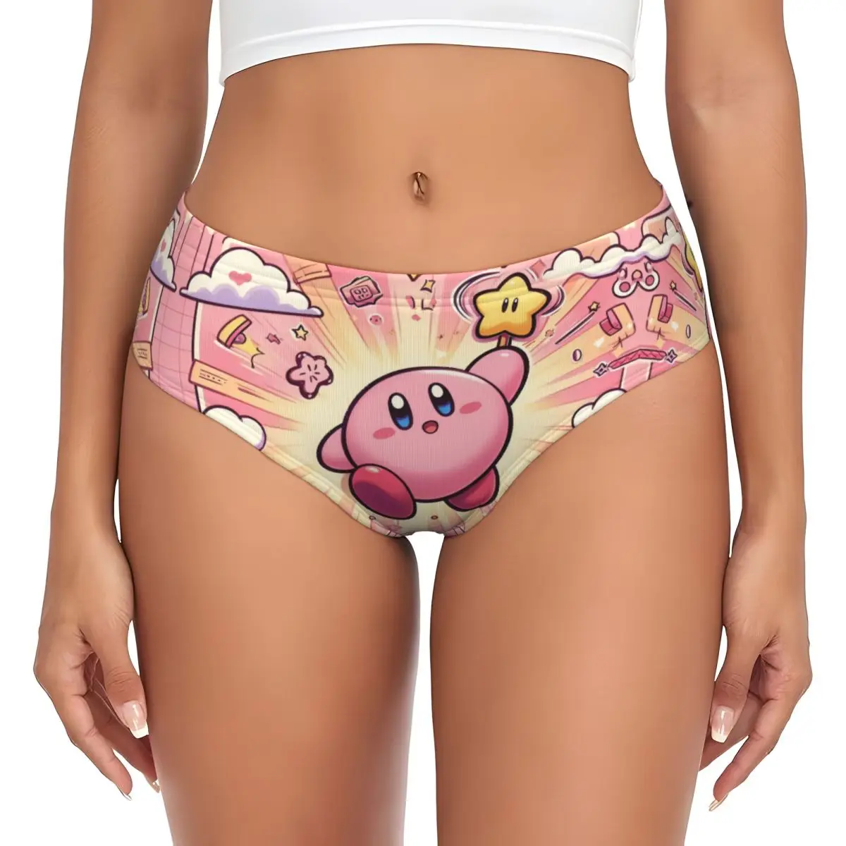 Custom Japanese Game Cute Pink Star Kirbys Cartoon Brief Panties Women Comfort Stretch Underwear