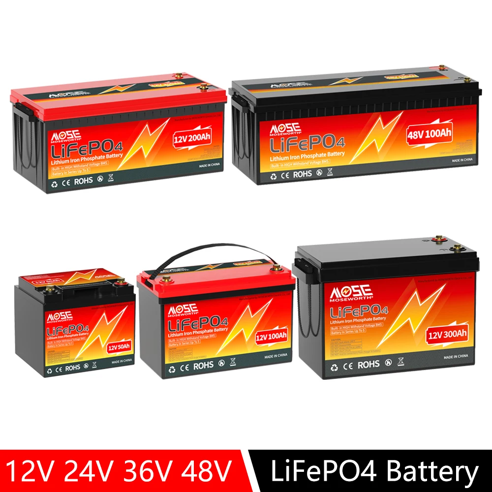 LiFePO4 Battery 12V 100Ah 200Ah 300Ah 24V 36V 48V Rechargeable Lithium Battery Built in BMS Lithium Iron Phosphate Battery Cells