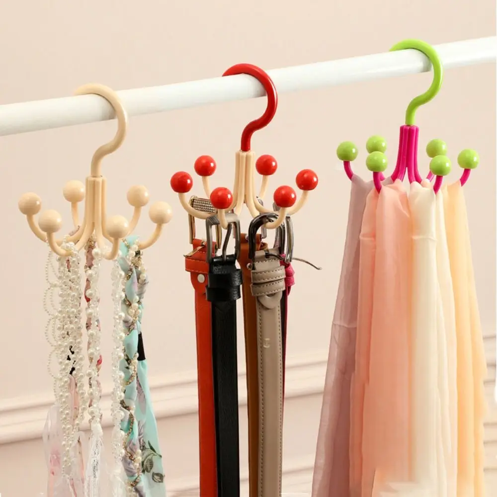 

6pcs Scarf Display Rack Six Claws Rotating Hook Space-Saving Plastic Scarf Hat Bag Organizer Portable Hat Tie Bag Hook Bedroom