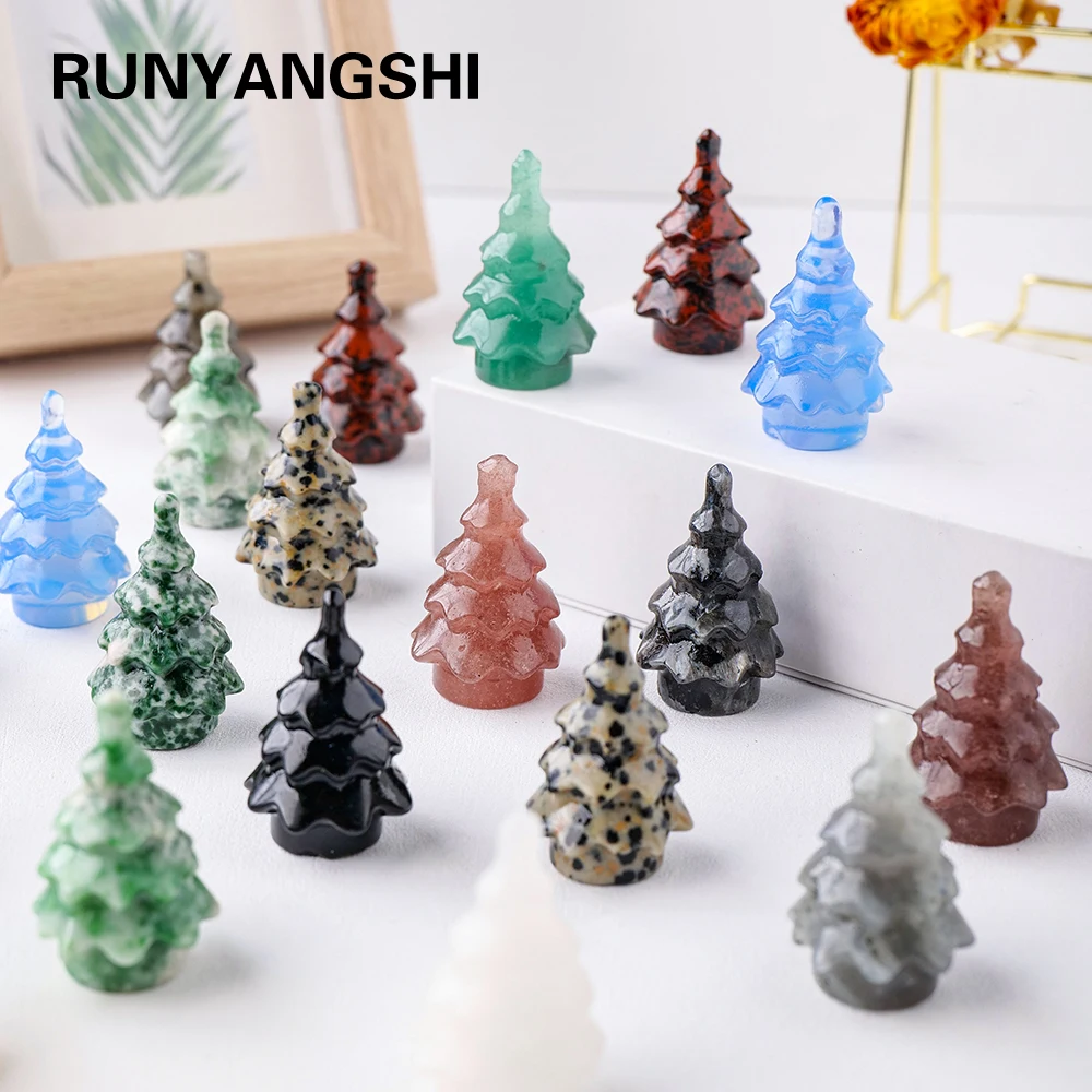 Natural Gemstone Carving Crystal Crafts  Christmas Tree Statue Home Decoration Minerals Reiki Gift Party Room Decor