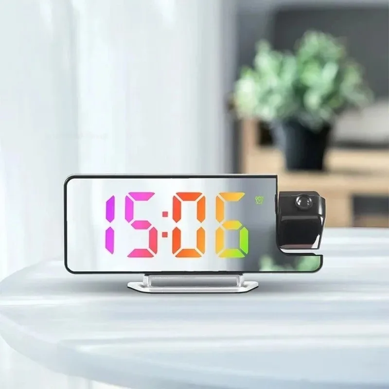 180° Rotatable Projection Digital Alarm Clock LED Projection Multifunctional Electronic Bedside Clock for Bedroom Home Decor