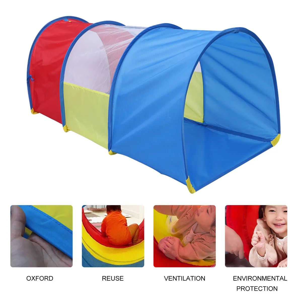 Crawling Tube Children Early Education Play Tent Multi-Color Blue Yellow Red Durable Safe Fabric Sensory Integration Therapy view 6