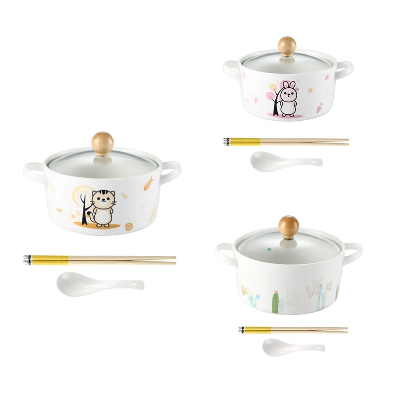 

Ceramic Instant Noodle Bowl With Lid Instant Noodle Cup Bowl And Chopsticks Set Household Lunch Box