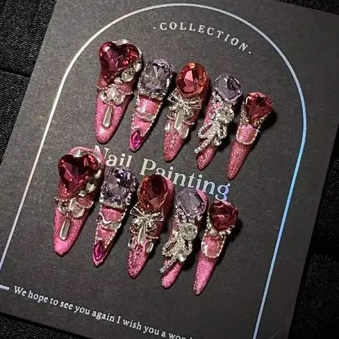 

10 шт., красный кошачий глаз, накладные ногти, длинные шпильки, промышленный дизайн, роскошные зимние новогодние хрустальные накладные ногти ручной работы для женщин