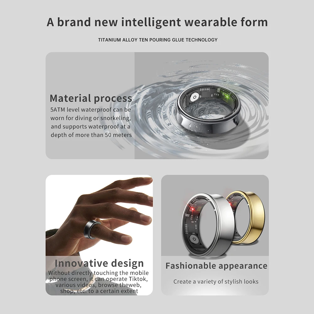 Sr05 Smart Ring Militär qualität Titan Smart Ringe wasserdichte Gesundheit Herzfrequenz Blut Sauerstoff Tracker Multi-Sport-Modi Ringe