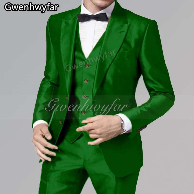 

Gwenhwyar Men's Fashion Shiny Satin Suit Fit 3 Piece Formal Wedding Groom Ball Custom Tuxedo Men Banquet Party Blazer