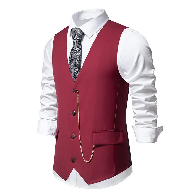 Western Vest for Men Suit Chaleco Elegante Hombre 2025 V-neck Chain Matching Business Social Party Dress Mens Waistcoat Vest Top