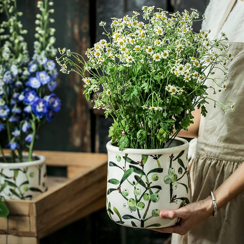 Grape Flower Pots Household Ceramics Indoor and Outdoor Courtyards Pastoral style Perforated Non Green Plants Suc