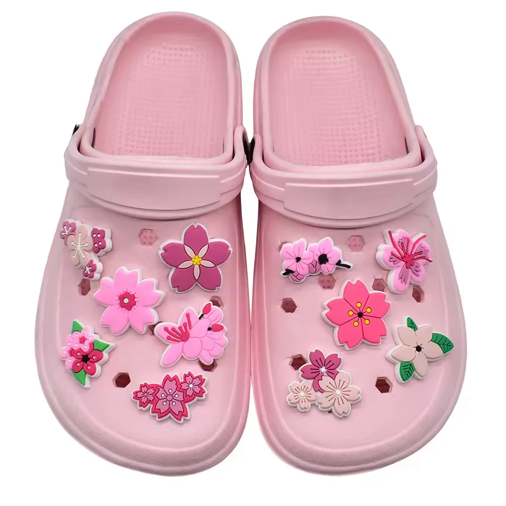

18pcs Cherry blossom Shoe Charms Cartoon Accessories Decoration DIY Classic Clog Sandal Garden Shoe Buckle X-mas Kids Gifts