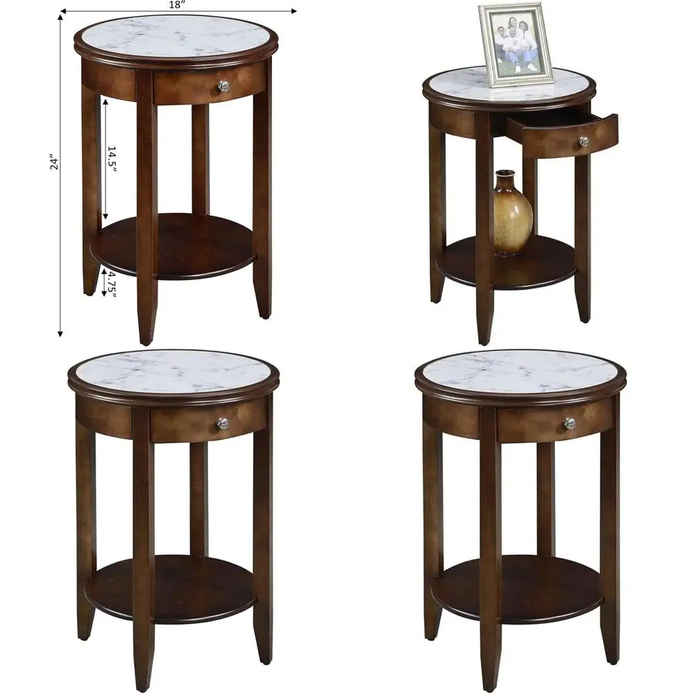 

Приставной столик в стиле Бэлдвин с белой мраморной столешницей и отделкой цвета эспрессо