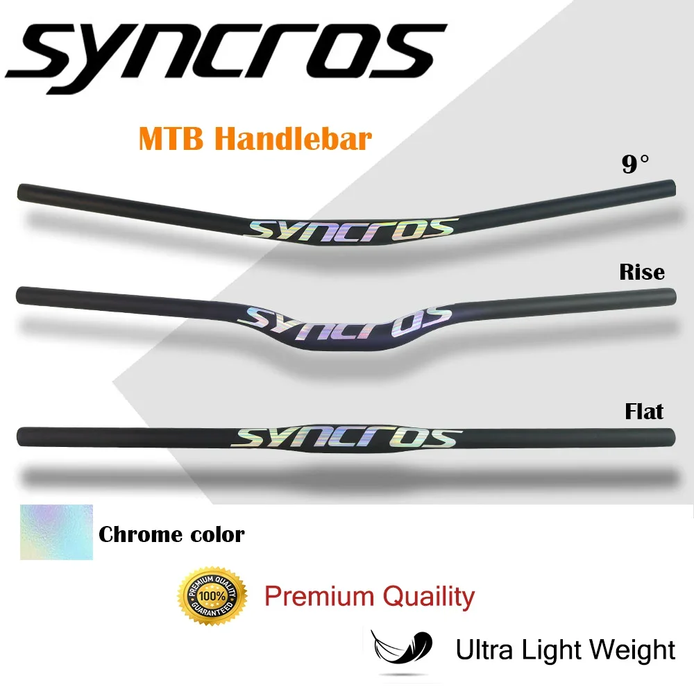 SYNCROS-Full Carbon Fiber Handlebar, Mountain Bike, BMX, Flat, Rise, 9 Degree, MTB Bicycle Accessories, Chrome, Latest, 31.8mm