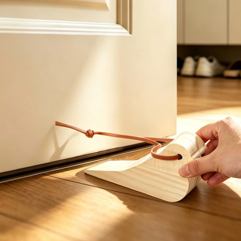 Sturdy Solid Wood Bird Door Stopper Wedge for Residential Use with Magnetic Attachment and Leather Strap 12x3x6.5cm Two Pieces