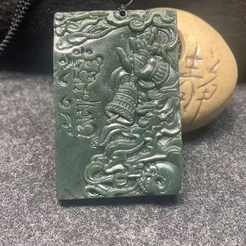 Natural Hetian Jade Two-sided Carving Patron Saint Jade Pendant Jewelry Lucky Exorcise Evil Spirits Safety Amulet Fine Jewelry