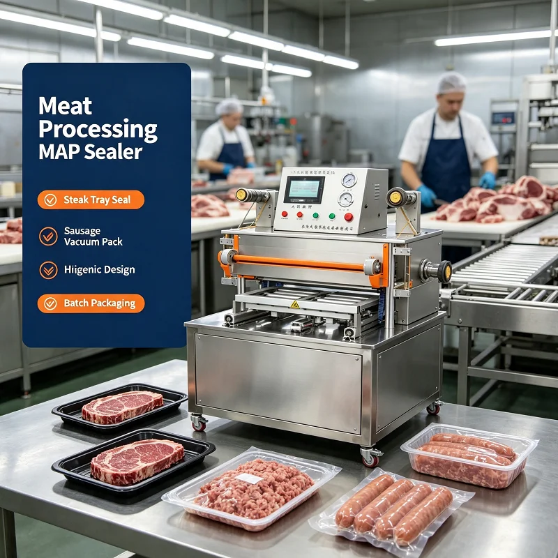 Modified Atmosphere Packaging Machine Nitrogen Flush Sealer for Chilled Pork & Poultry Fresh-Keeping