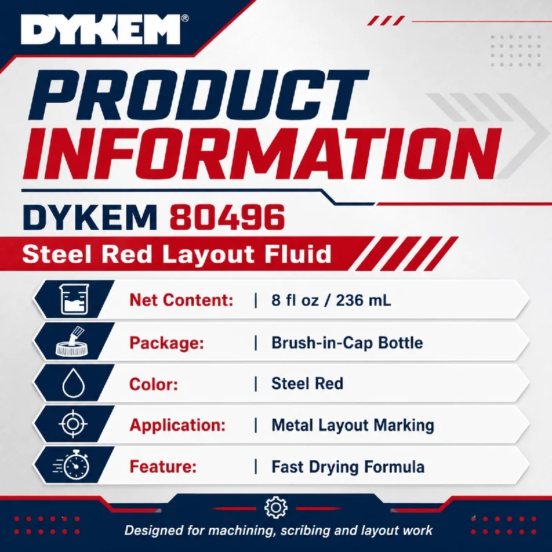 Original DYKEM 80496 Steel Red Machinist Layout Fluid Metal Scribing Marking Dye Fast Drying for CNC Tools 8oz 236ml