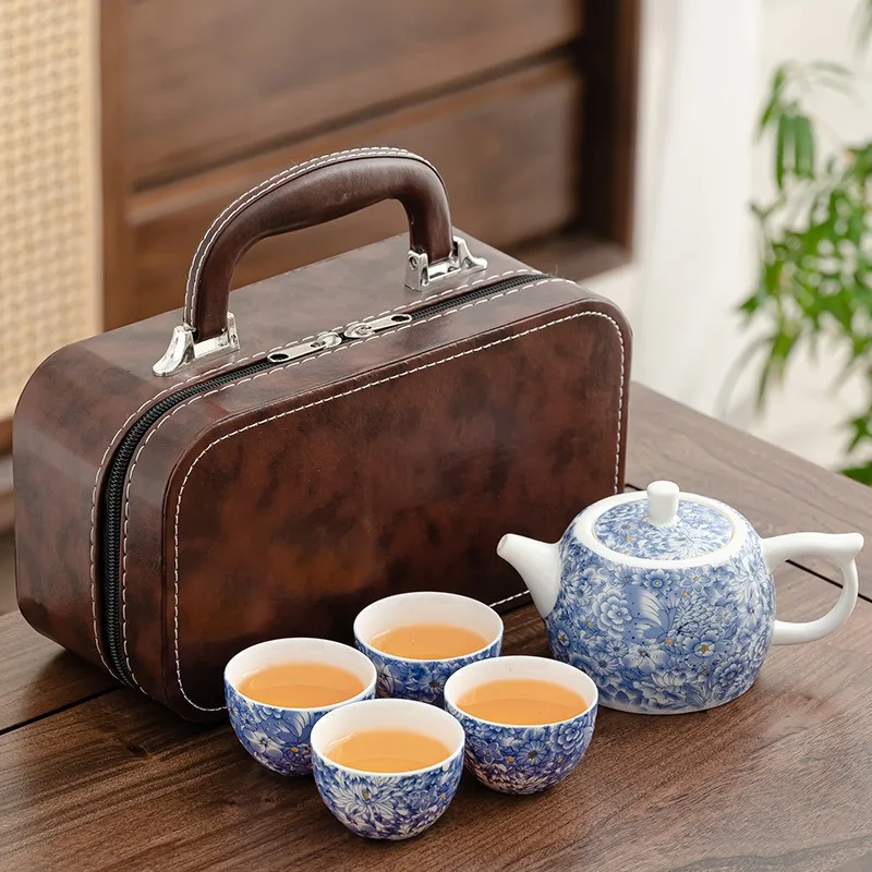 

Tea set National style white porcelain travel tea set Tea gift set Outdoor