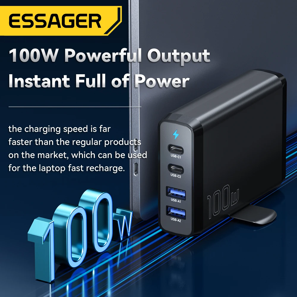 Essager 100W GaN 4 in 1 Charger For Macbook Tablet Fast Charging For iPhone 14 13 12 Pro Max Xiaomi Samsung USB Type C PD Charge