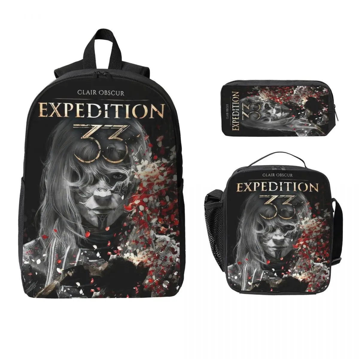 

3Pcs Expedition33 Clair Obscur Expedition 33 Backpack Set for Kids Pencil Boxes Bookbag Sets with Lunch Box For School Students
