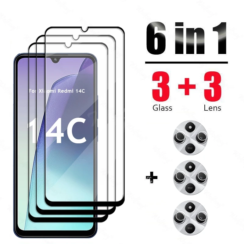 

6 In 1 For Xiaomi Redmi 14C Glass Tempered Glass Redmi 14C Glass Full Cover Screen Protector Phone Camera Film Redmi 14C Film