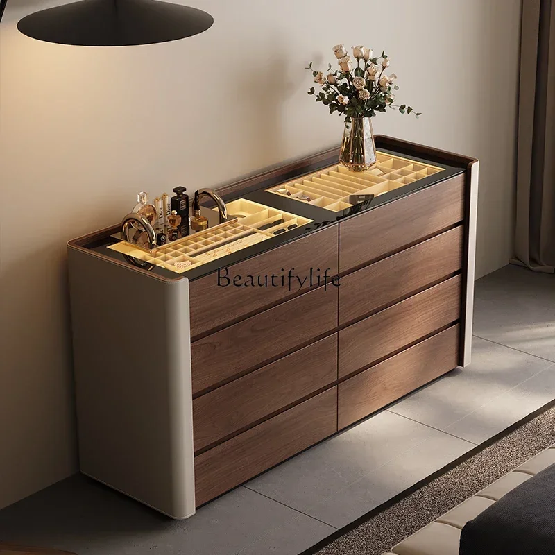 

LSolid wood locker Italian retro high-end home bedside storage jewelry cabinet
