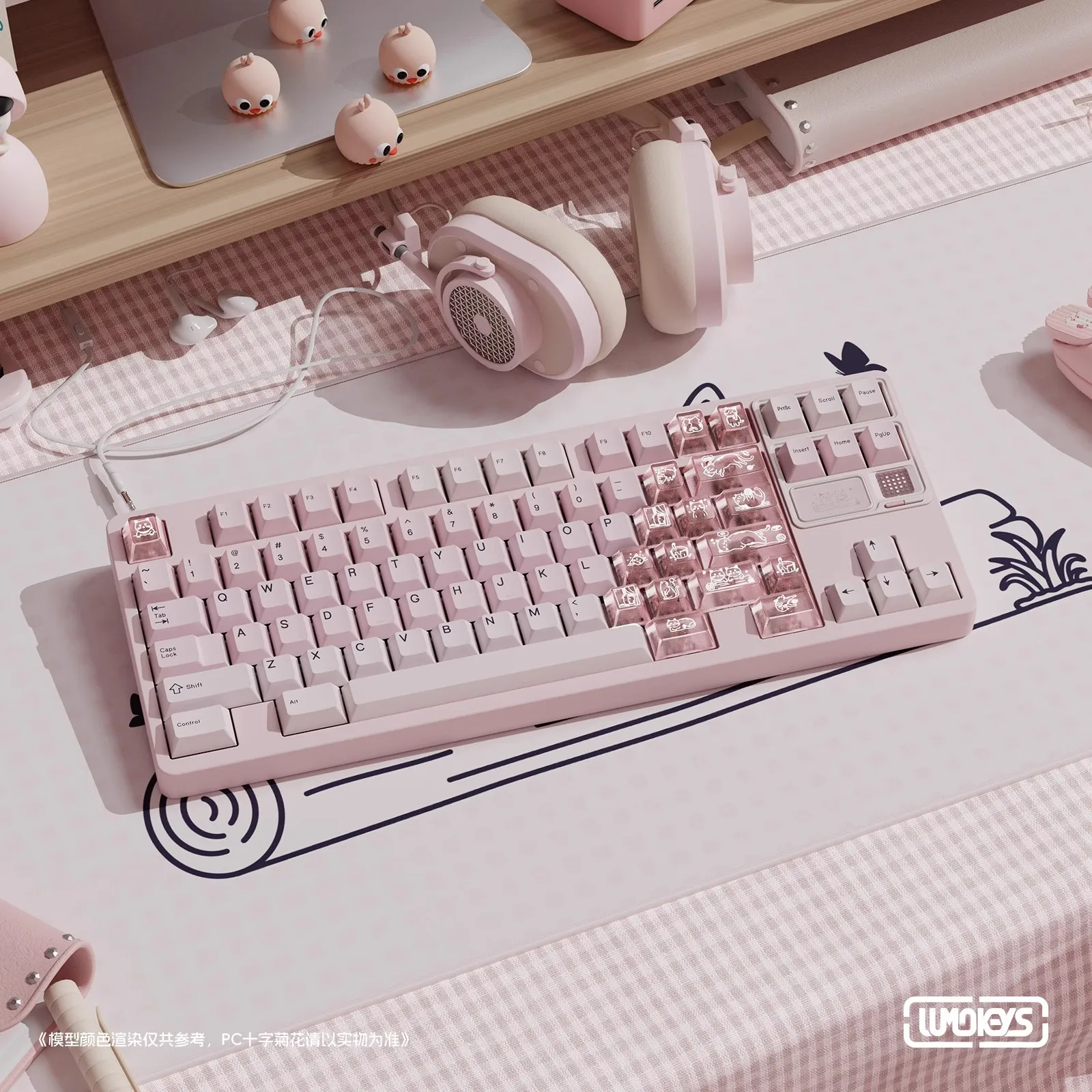 

Колпачки для клавиш Lumokeys Cat-lumo, 220 клавиш, PBT + ПК, вишневый профиль, изготовленные на заказ розовые полупрозрачные колпачки для игровой механической клавиатуры, подарок