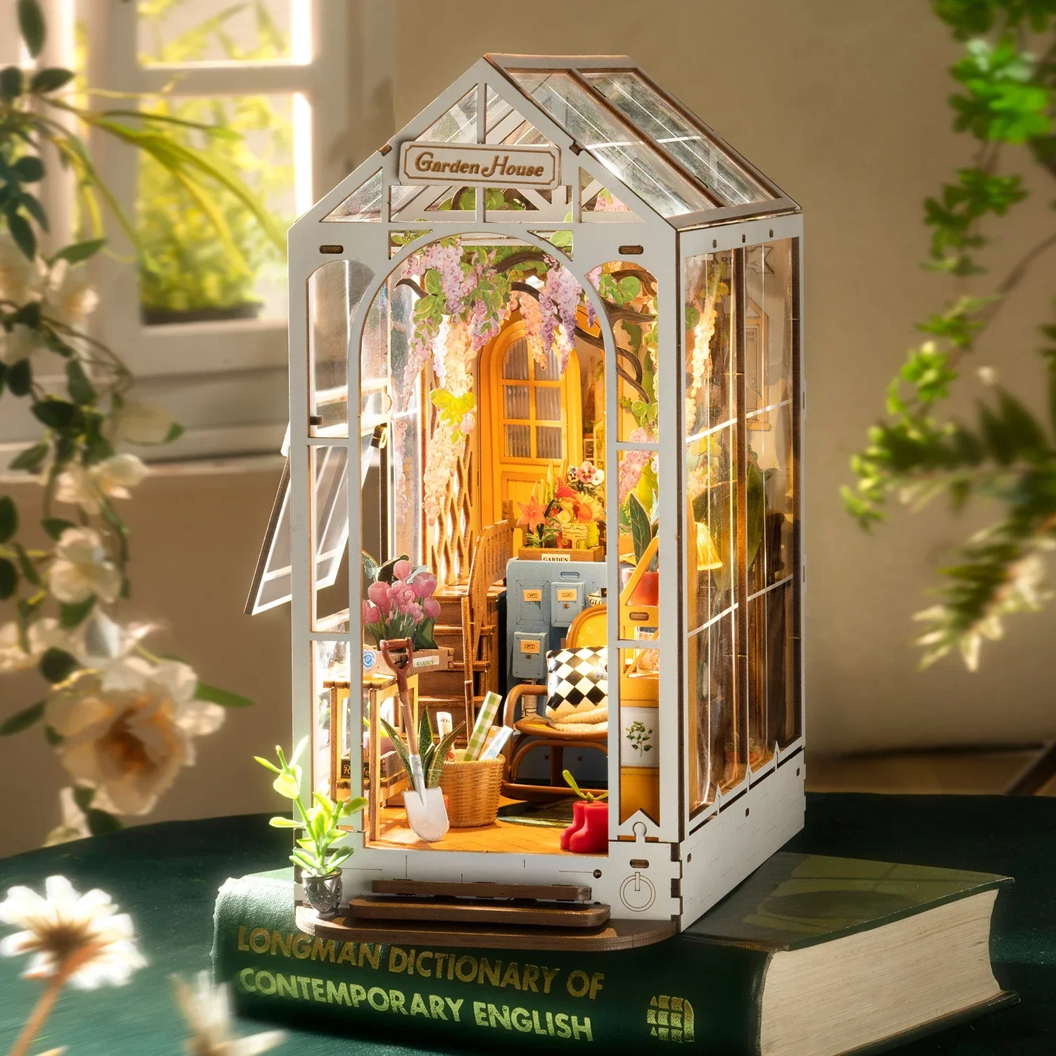 Creative DIY Wooden Book Nook Gardenhouse Easy Assemble Book Shelf Insert Ornament Amazing Gift for Child