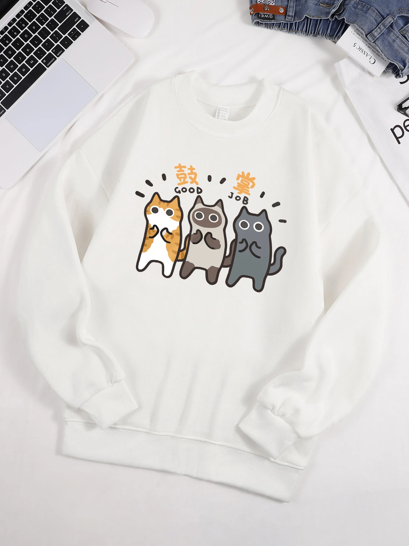 Cat Siamese Printing Womens Sweatshirt Casual Loose Hooded New Soft Fleece Comfortable Hoodies Street Autumn Clothing