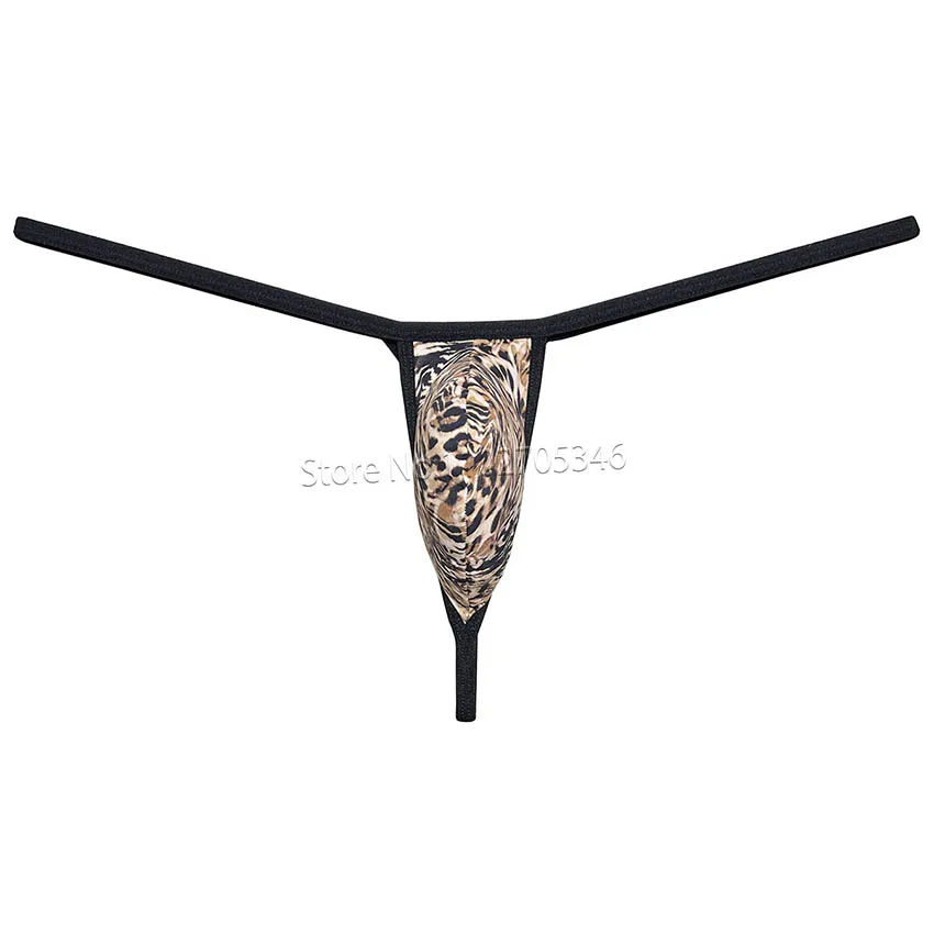 Men\'s G String Thong Underwear Micro Bikini Tanga Leopard Print T Back Men Lingerie Triangle Tangas