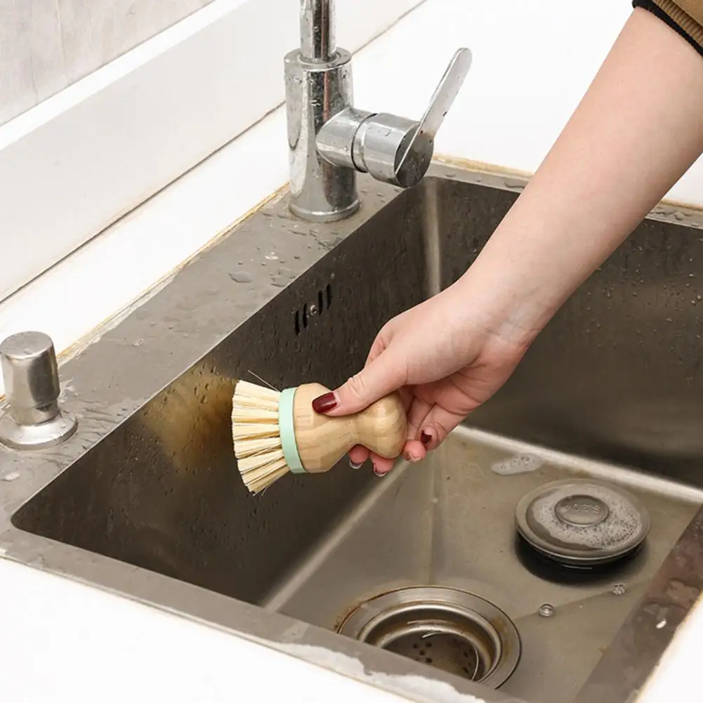 Dish Scrubbing Tool 2pcs Bamboo Dish Brush Set Flexible Bristle Scrubbers with Ergonomic Handles Oil-proof Stain Removal Kitchen