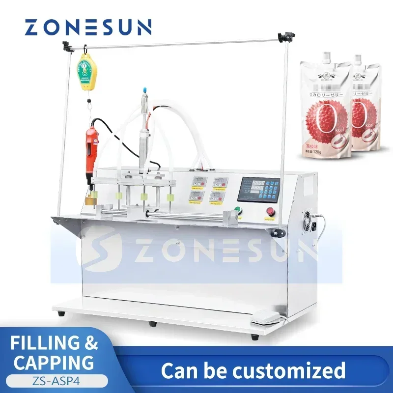 

Полуавтоматическая машина для наполнения и укупорки пакетов с носиком ZONESUN ZS-ASP4 для стоячих сумок