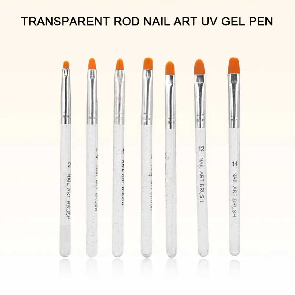 7pcs Transparent Handle Oval Builder Gel Nail Brush Set Nylon Oval Shape Multi-size UV Gel Manicure Painting Brushes Silver