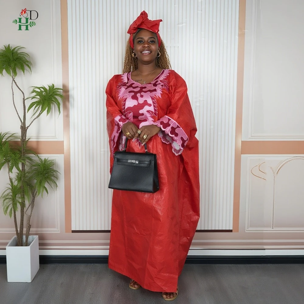 Новинка 2024 года, африканская одежда больших размеров для женщин, элегантные платья, вечерние свадебные платья с вышивкой, красная повседневная одежда, летнее мусульманское платье