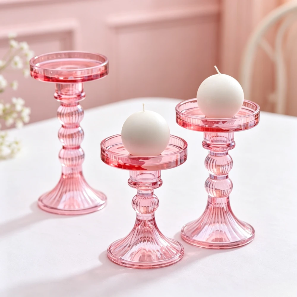 Retro Textured Glass Candlestick Holder Elegant Pillar Candle Stand for Dining Table Bedroom Festival Home Decor