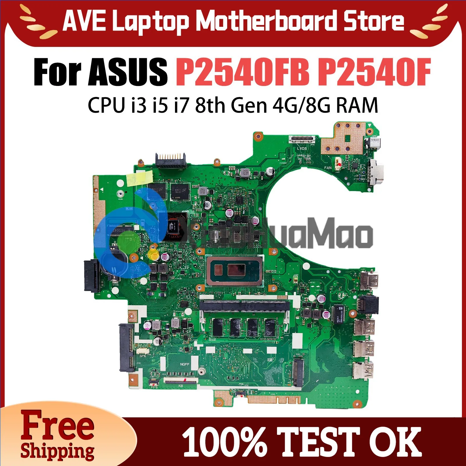 P2540FB Notebook Mainboard For ASUS PRO P2540FB P2540F Laptop Motherboard with CPU i3 i5 i7 8th Gen 4G/8G RAM MX110-V2G