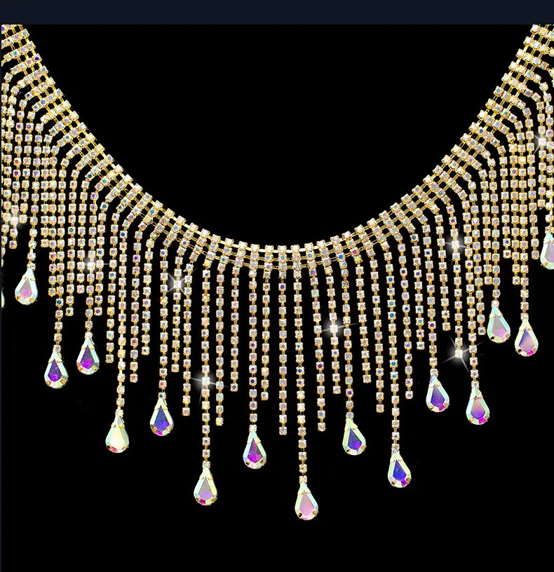 5 Meter Strass-Kette Glitzer Kristall Diamant DIY Kunst Kleidung Hochzeit Geschenk Dekoration Unregelmäßige Quaste 9CM Strass-Band – Detail 5