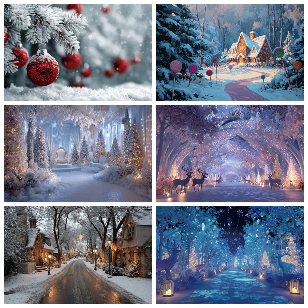 

MOON.QG Christmas Backdrops Party Gingerbread House Forests Deer Red Photo Background Photocall Photo Booth Decoration Wallpaper