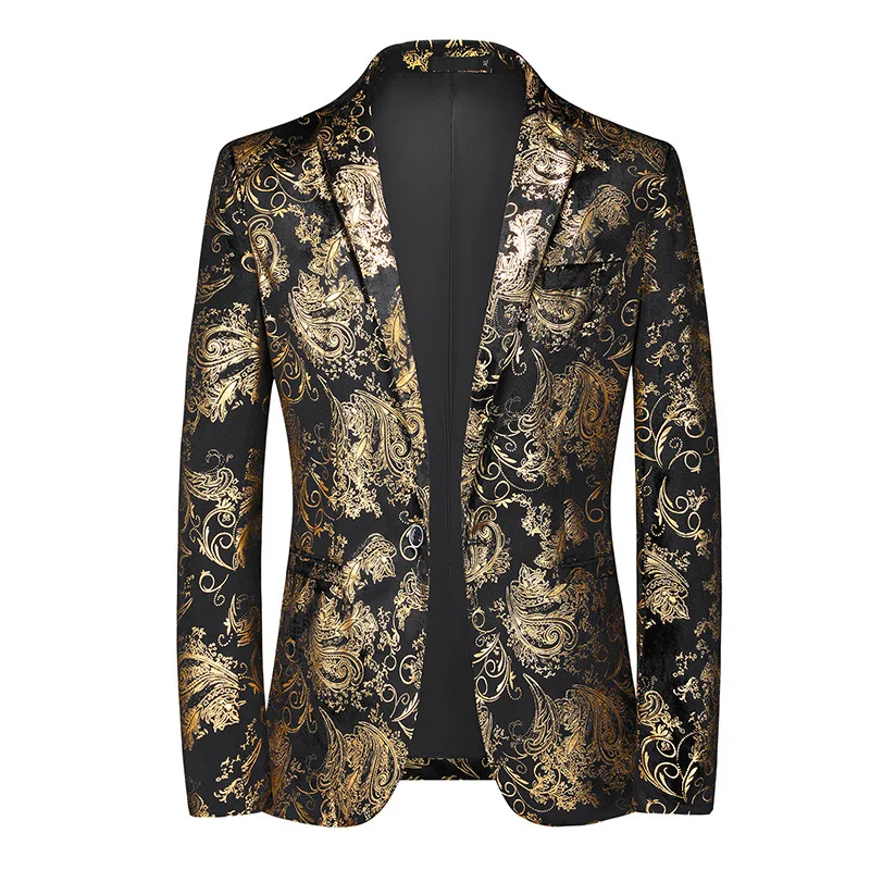 

Shiny Bronzing Floral Suit Jacket Men 2024 Brand Paisley Luxury Tuxedo Blazer Men Party Wedding Dinner Banquet Prom Blazers 6XL