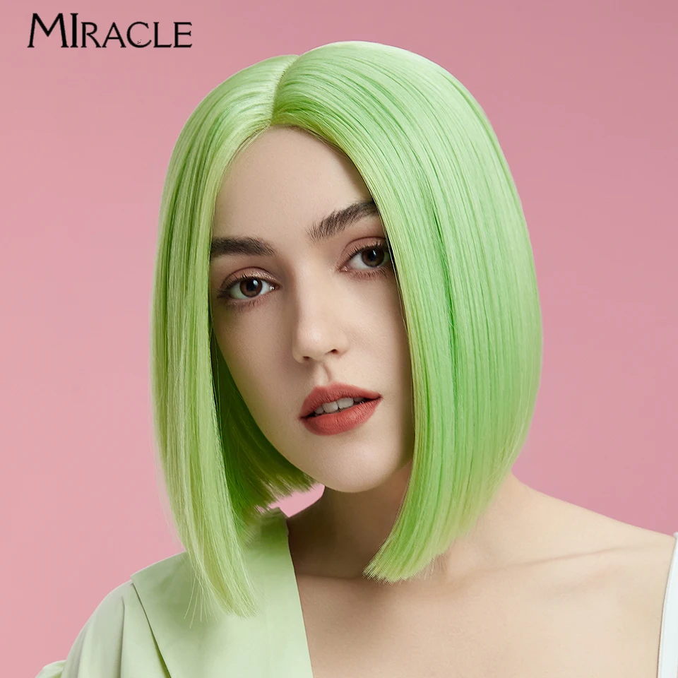 MIRACLE Short Bob Lace Wig for Women Synthetic Lace Front Wigs Ginger Green Blue Blonde Cosplay Wigs 10 Inch  Bob Wig