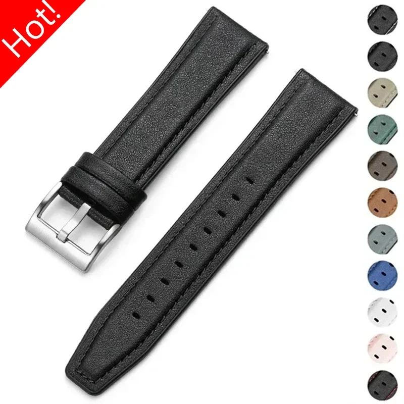 20mm 22mm Leather Silicone Strap for Samsung Galaxy Watch 7 6 5 4 40/44mm 6Classic Gear S3 Band for Huawei GT4 Ultimate Bracelet