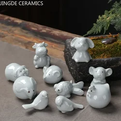 Retro Ceramics Mini Tea Pet Chinese Zodiac Animal Statue Tea Figurine Ornaments Desktop Crafts Tea Set Decoration Accessories