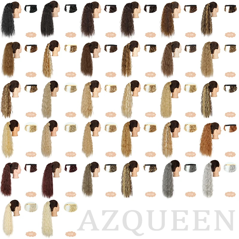 AZQUEEN-coletas sintéticas largas y rizadas para mujer, postizos para envolver, extensiones de cabello negro resistente al calor