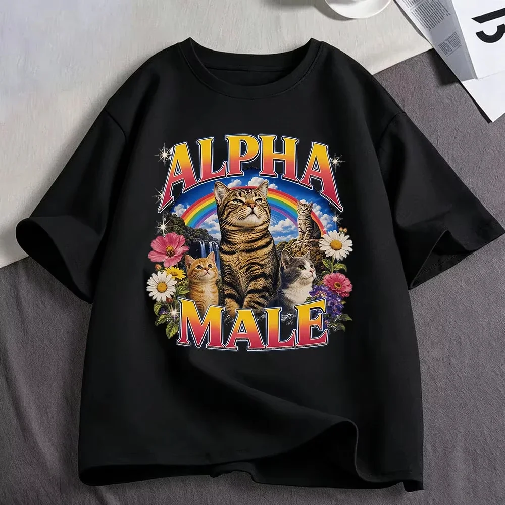 Alpha Male Funny Kitten Cat Meme T Shirts Men Women Clothing Casual Cotton Fashion Oversized Short Sleeve T-shirts Streetwear