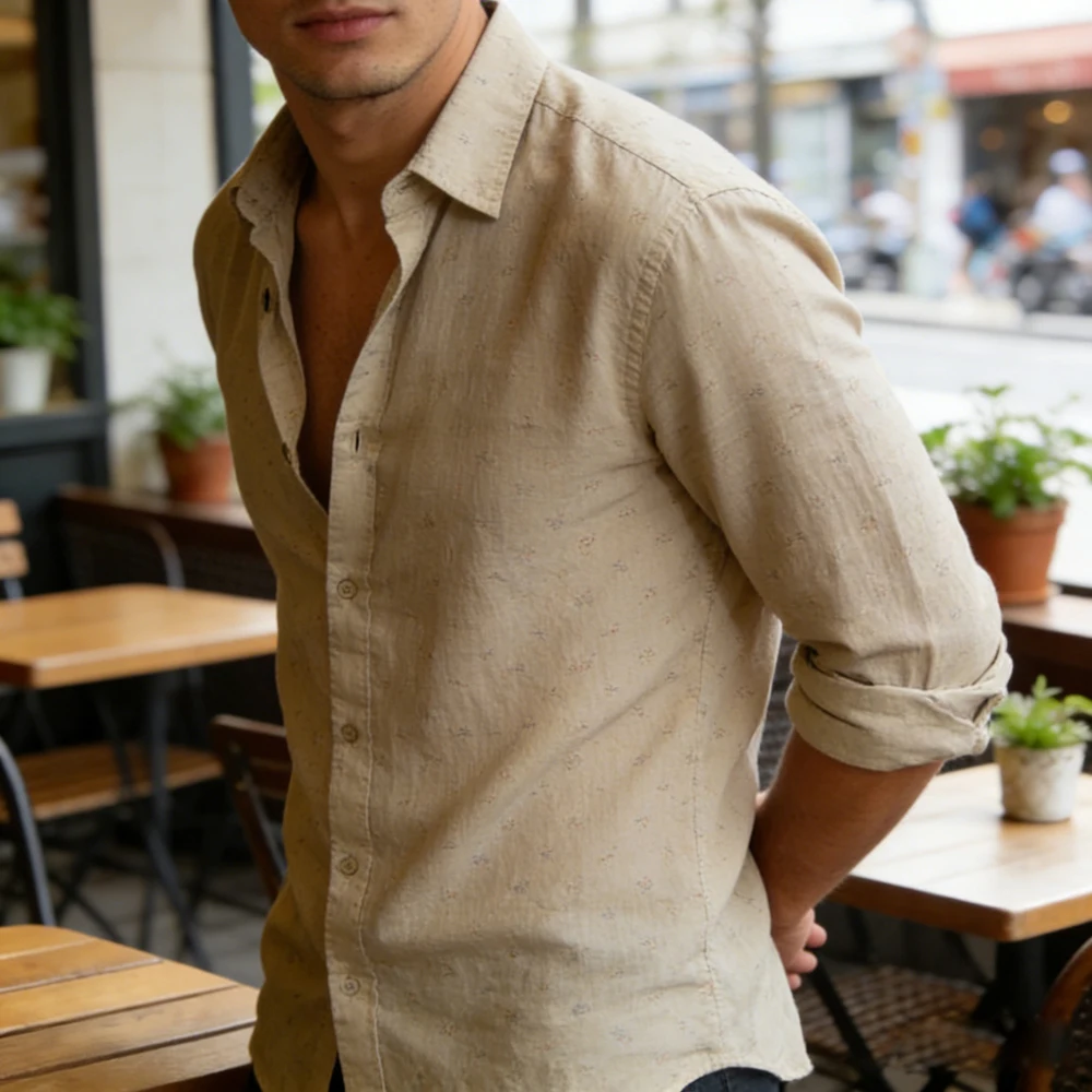 Chemise décontractée à manches longues pour hommes, en lin, motif géométrique foncé, rétro, vacances, Simple, Business, livraison rapide, 2026