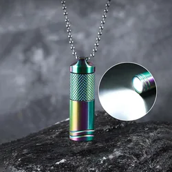 Titanium Alloy Mini LED Flashlight 90LM Type-c USB Rechargeable EDC Outdoor Tool Tactical Camping Emergency Lamp with Necklace